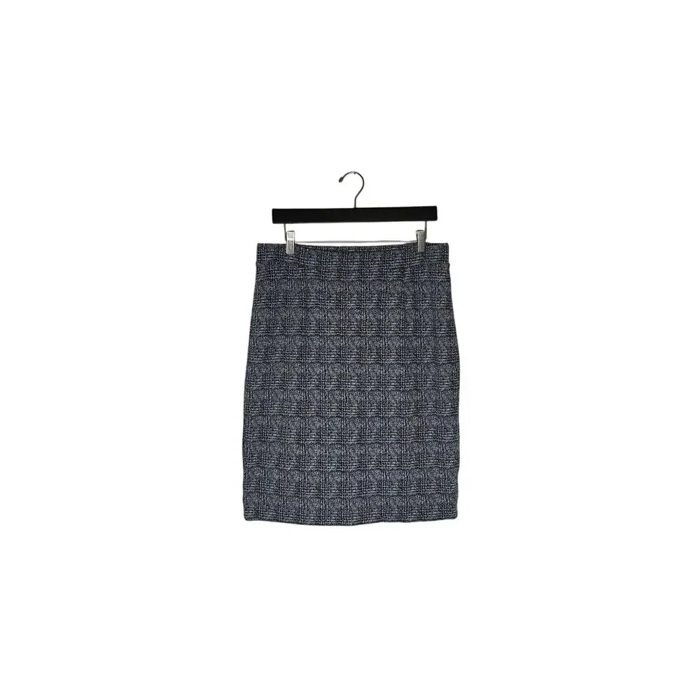 41Hawthorn Womens L Navy White Plaid Pencil Skirt Stretch Lined Career Work